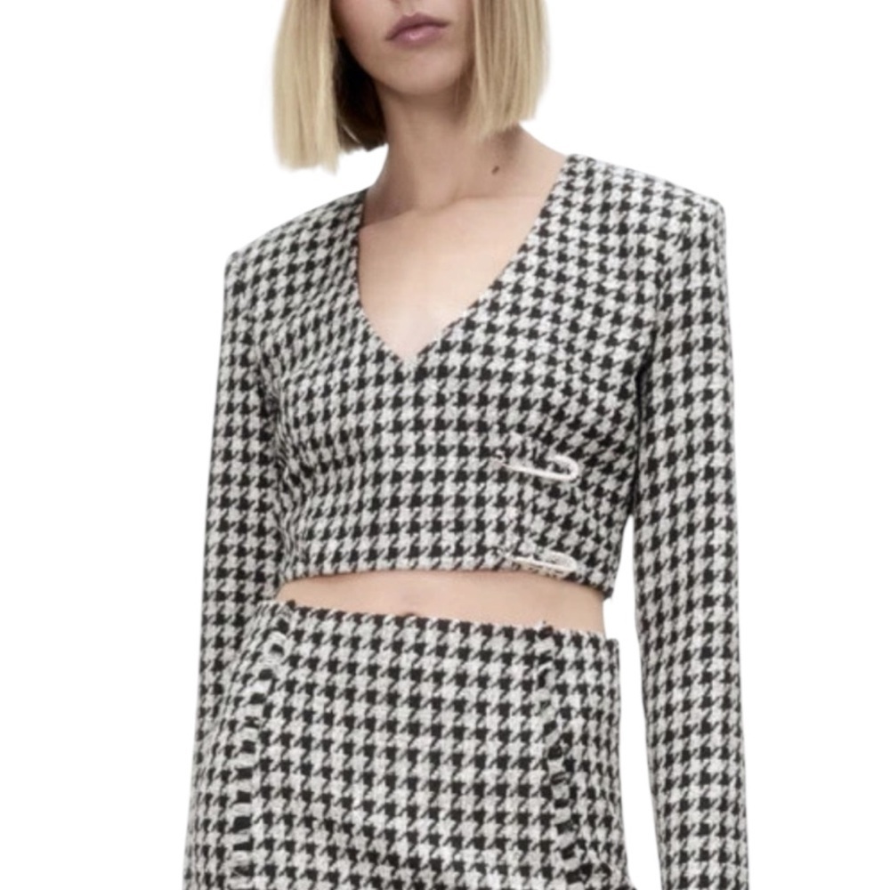 NWT ZARA Women’s Cropped Houndstooth Blazer Top